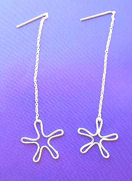 Wholesale jewelry store on line - sterling silver earrings with long chain holding cut-out flower design  