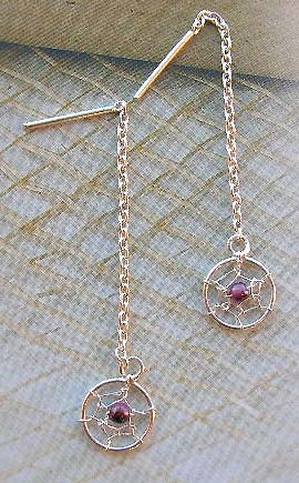 Western design silver thread jewelry wholesaler, 925 stamped sterling silver threader purple bead earrings in dream catcher        