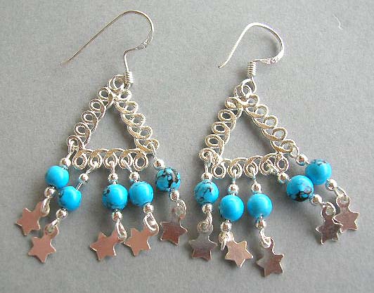 Fine jewelry gift wholesale of native design with reconstructed turquoise silver earrings   