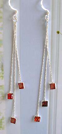 Silver jewelry fashion gift design lady supplier distributor sterling silver long dangling earrings with orange square Cz   