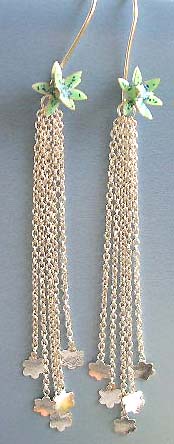 Silver enamel jewelry gift wholesale with green flower design enamel sterling silver earrings  