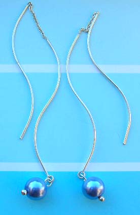 Trendy imitated pearl jewelry supplier distributor in blue imitated sterling silver earrings   