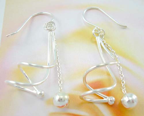 Trendy high fashion jewelry pearl wholesale supply curly sterling silver earrings chain with silver ball   