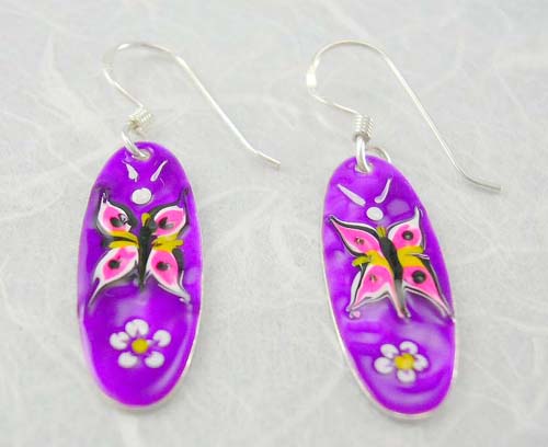 Premier design enamel jewelry importer supply blue enamel sterling silver earrings in sandal shape  