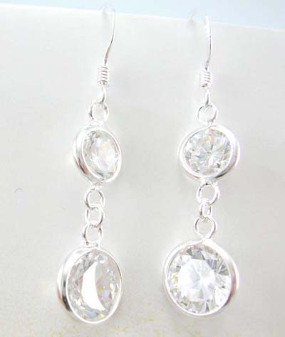 Wholesale cubic zirconia fashion jewelry supplier sterling silver dangling earrings with clear cz 