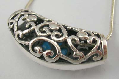 Silver turquoise pendant fashion wholesale supply filigree sterling silver pendant slide with turquoise in floral design 