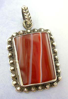 Buy fashion jewelry pendant on line - 925 stamped sterling silver pendant with red rectangular genuine stone  