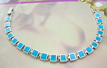 Turquoise jewelry wholesaler provide the lastest custom bracelet design - sterling silver bracelet in square shape with turquoise inlay      