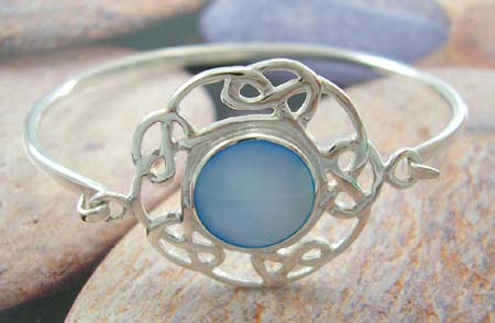 Spring pearl jewelry bangle shop online for her - sterling silver bangle with rounded blue mother of pearl in middle                    