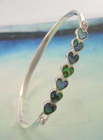 Wholesale seashell collective, abalone seashell in heart shape bangle made 925 sterling silver                         