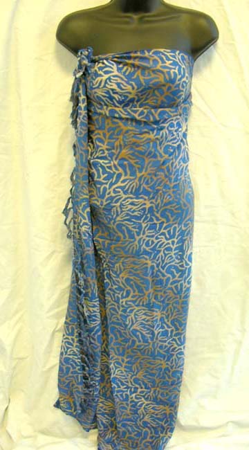 Pareo wrap manufacturer supplies crafted gold coral reef print on Balinese, sexy sarong dress