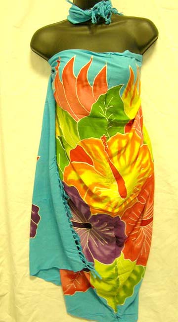 Summer apparel distributor wholesales colored hibiscus motif batik wrap dress