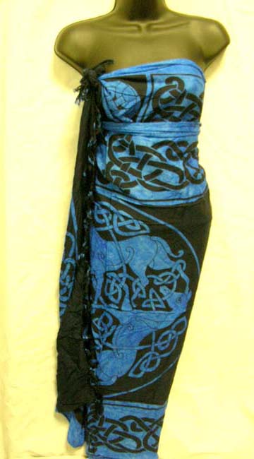 Imported Celtic art knot and animal symbol, womens rayon sarong from Balinese boutique