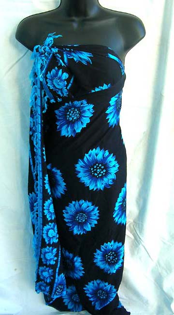 Beach wear outlet imports sexy, royal blue daisy design on Balinese style, rayon sarong dress wholesale