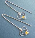 Designer fashion silver jewelry supply distributor yellow Cz sterling silver ear strings in heart design