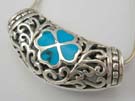 Silver turquoise pendant fashion wholesale supply Filigree sterling silver slide pendant slide with turquoise in floral design 