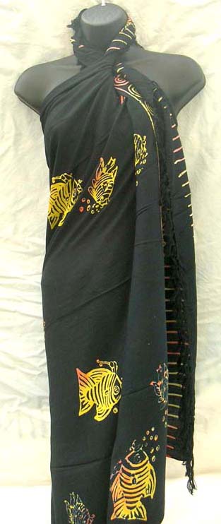 Online beach apparel manufacturing company distributes tropical fish motif summer batik shawl 
 