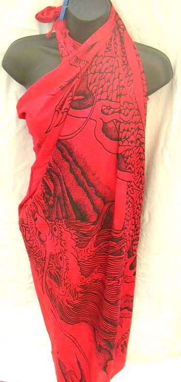 Red dragon designed sarong supplied wholesale by online apparel manufacturing company    
 