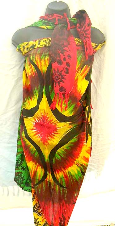 Online beauty wear catalog supplier distributes indonesian tribal art decorated sarong wrap    
 