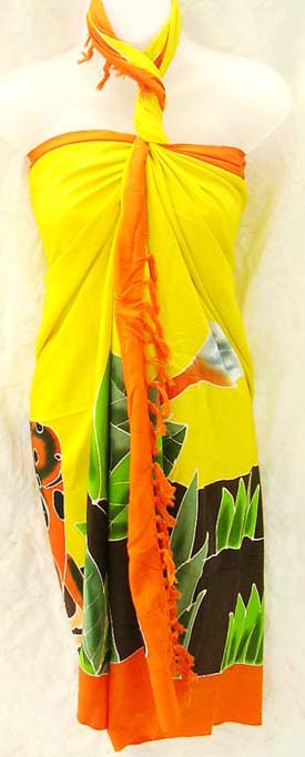 Tropical amphibian decorated bali scarf skirt, online ladies summer sarong retail shop