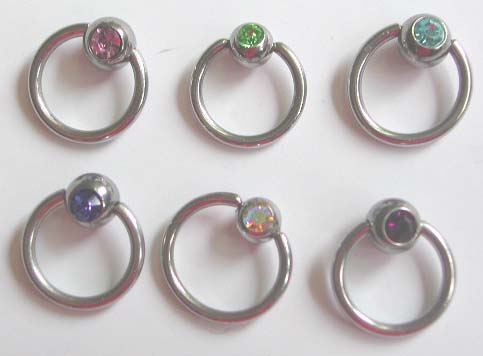 Captive rings wholesale --Fashion captive rings with assorted color germ       