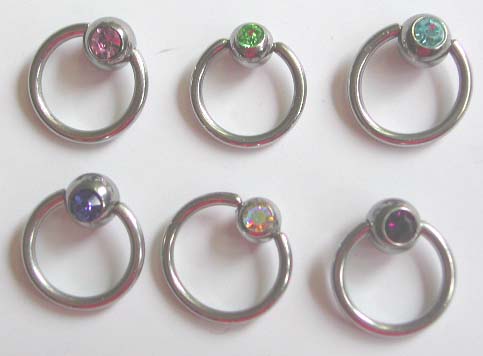 Captive rings wholesale --Fashion captive rings with assorted color germ       