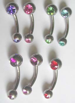 Cheap price wholesale--Fashion belly button rings design with assorted color germ on the both end sides       