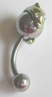 Gemstone belly button rings wholesale -- Fashion belly button rings with green dolphin on the one sphere side       