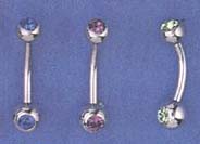 Wholesale silver sterling body jewelry --  Fashion silver sterling banana barbell with assorted color cz balls on the end               