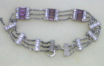 Online bracelet jewelry catalog wholesale -- Fashion bracelet with purple cz triple lined design                      