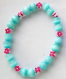 Unique cat-eye jewelry wholesale - Fashion bracelet with sky blue color cat-eye and little red flower                        
