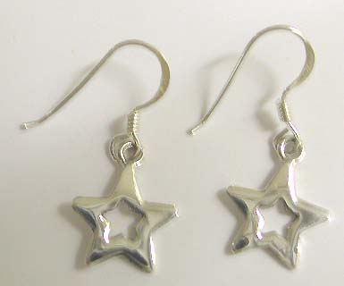 Wholesale silver earring online -- 925.steling silver earring motif double star with fish hook to fit 