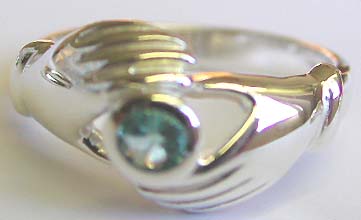 Teen's fashion sterling silver wholesale supply sterling silver ring motif double hand holding a green cubic zirconia