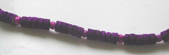 Bali wooden necklace jewelry wholesale supplies 5 purple flat bead and 1 purple ball shape bead forming in wooden necklace design   