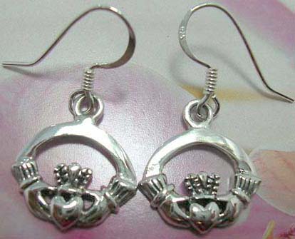 Sterling silver claddagh earring with fish hook design             
