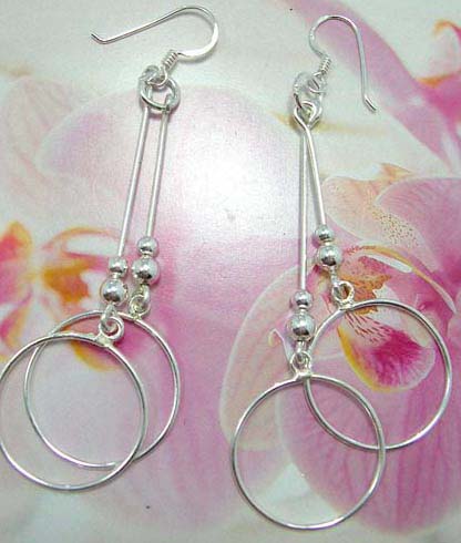 Beaded sterling silver French fish hook earwires earring with double circle frame design