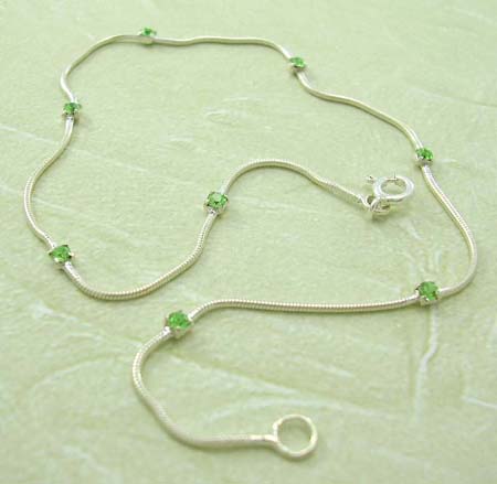 Wholesale custume jewelry anklet supplier in sterling silver anklet with multi mini green Cz    