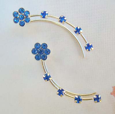 High quality Cz threader jewelry on sale - blue Cz sterling silver threader earrings in flower design
