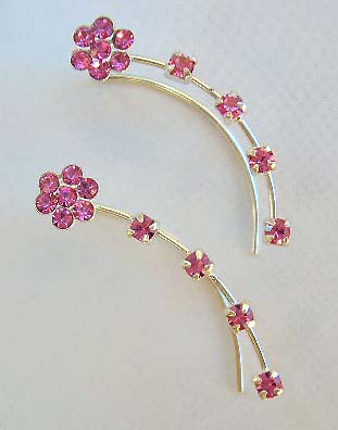 Catalog fashion jewelry threader wholesale sterling silver ear thread with pink Cz in flower design