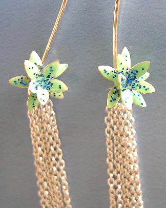 Silver enamel jewelry gift wholesale with green flower design enamel sterling silver earrings  