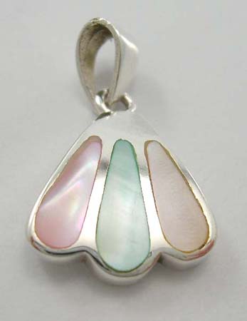 Mother-of-pearl jewelry charm for her shopping gift supplier - sterling silver pendant in fan-shape design with assorted mother of pearl 