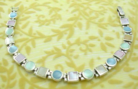 Gift jewelry online shopping wholesale in 925 stamped sterling silver bracelet with asssorted mother of pearl inlay 