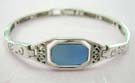 Fashion teen jewelry of pearl design wholesale supply watch pattern design sterling silver bracelet with rectangular blue mother of pearl in middle